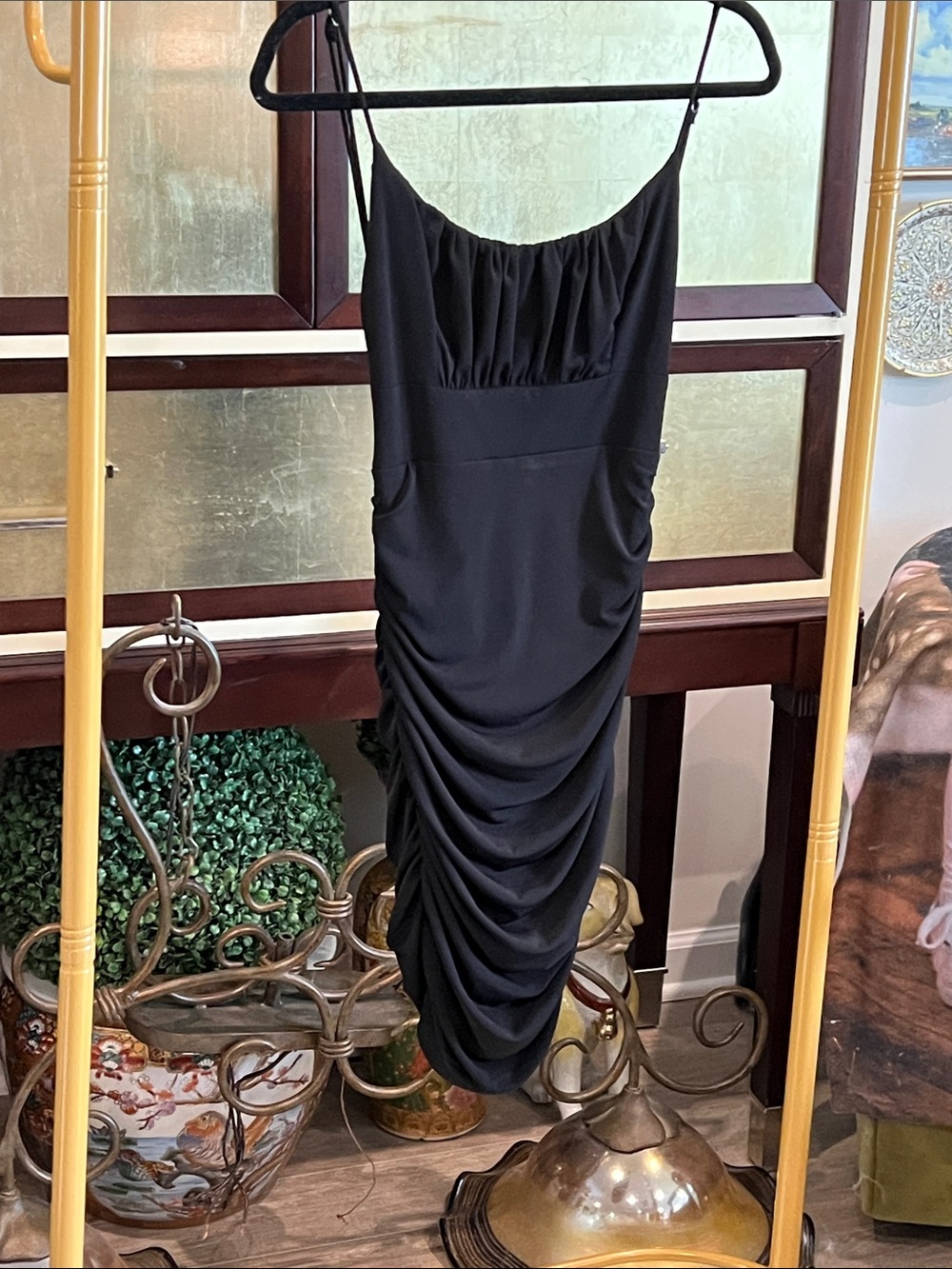 Black Ruched Spaghetti-Strap Mini Dress